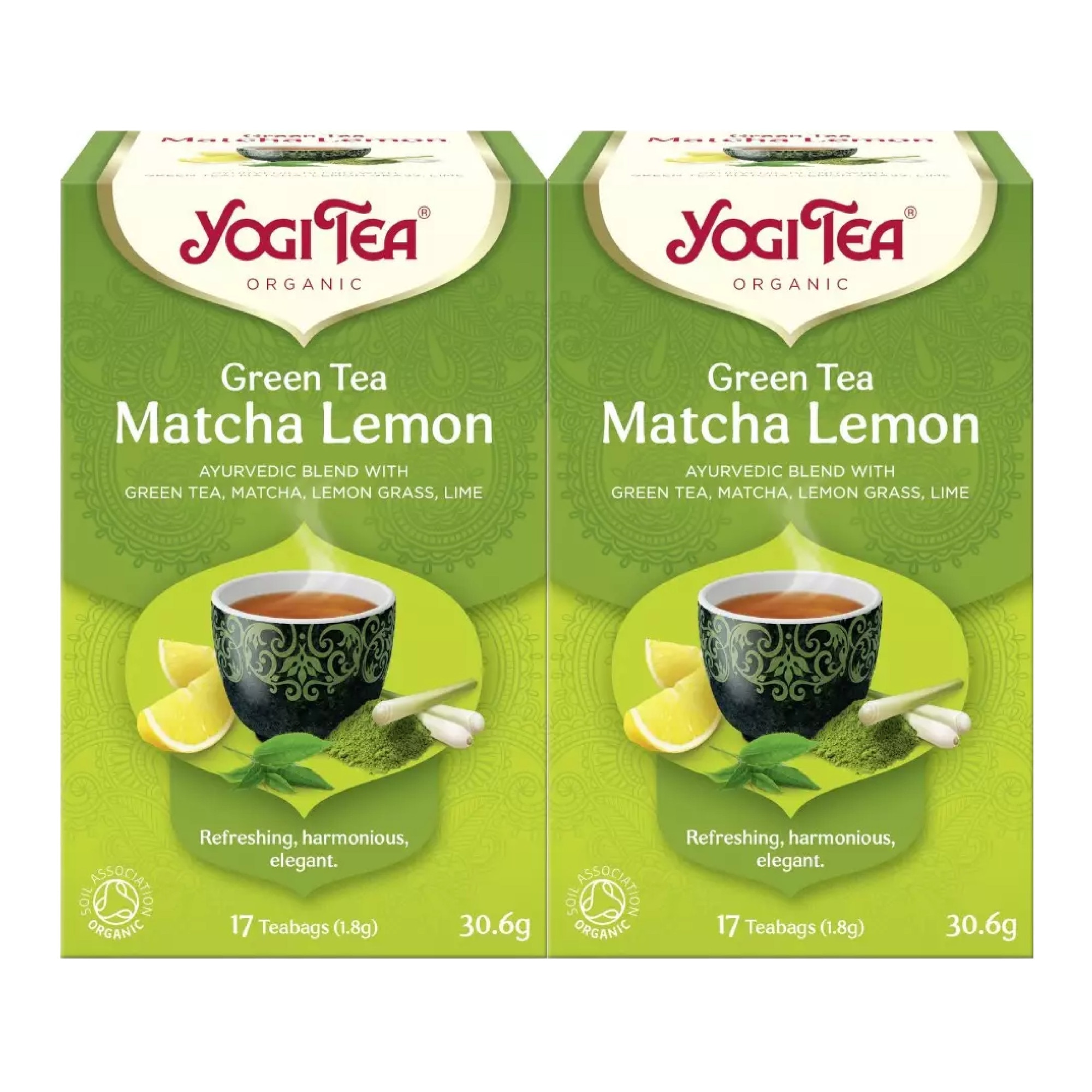 Set 2 x Ceai bio Verde cu matcha si lamaie, Yogi Tea, 17 plicuri, 30.6 g