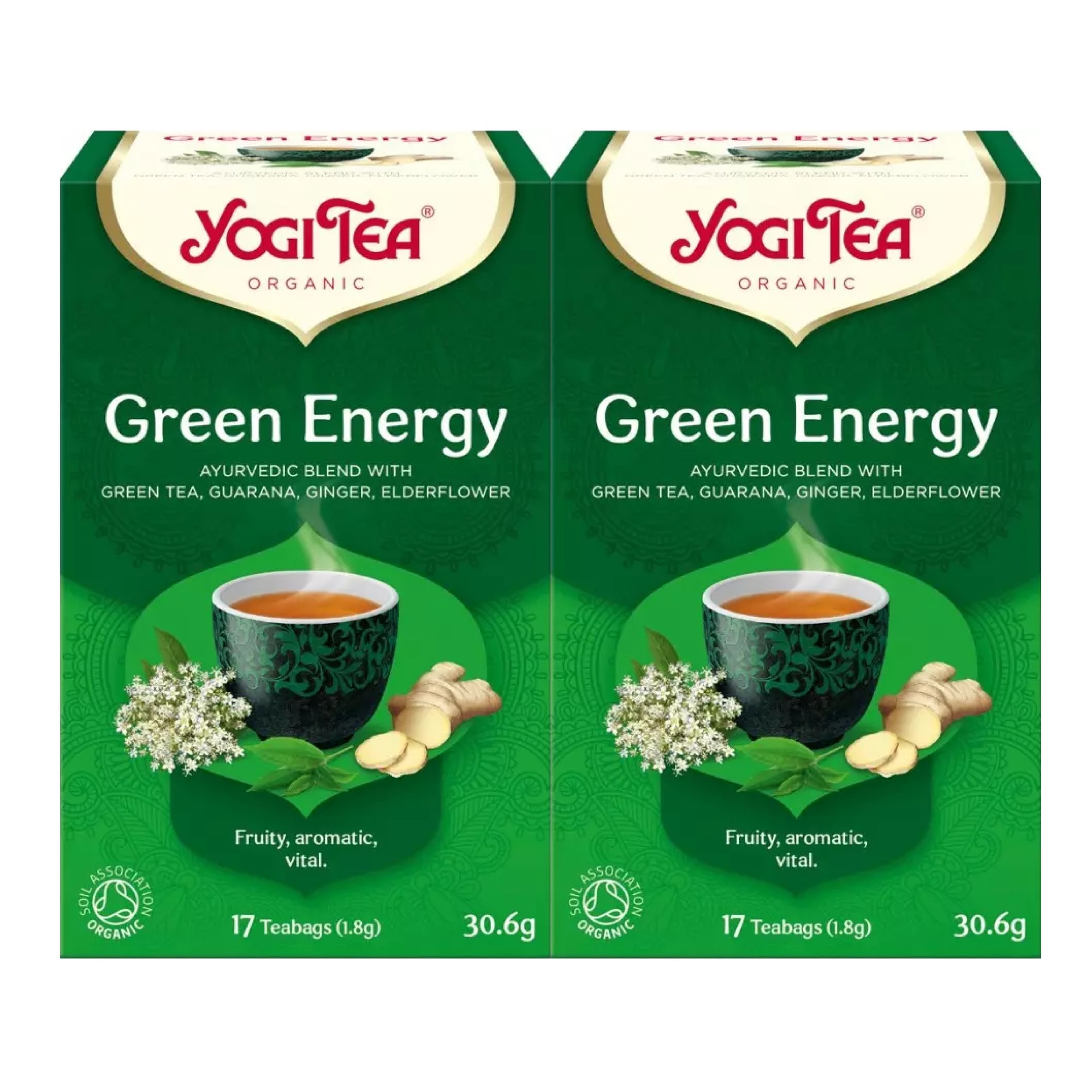 Set 2 x Ceai bio Energie Verde, Yogi Tea, 17 plicuri, 30.6 g