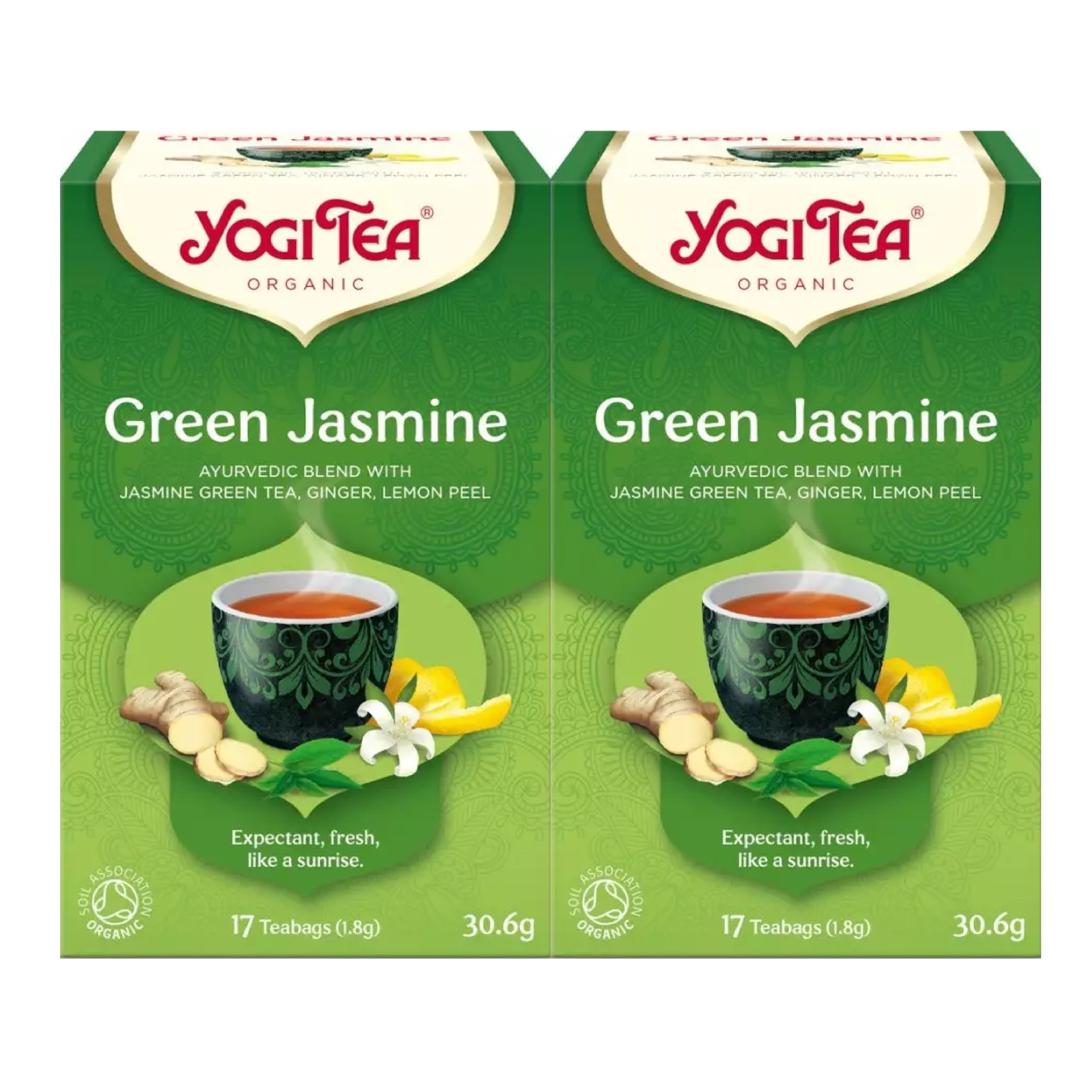 Set 2 x Ceai bio Verde cu iasomie, Yogi Tea, 17 plicuri, 30.6 g