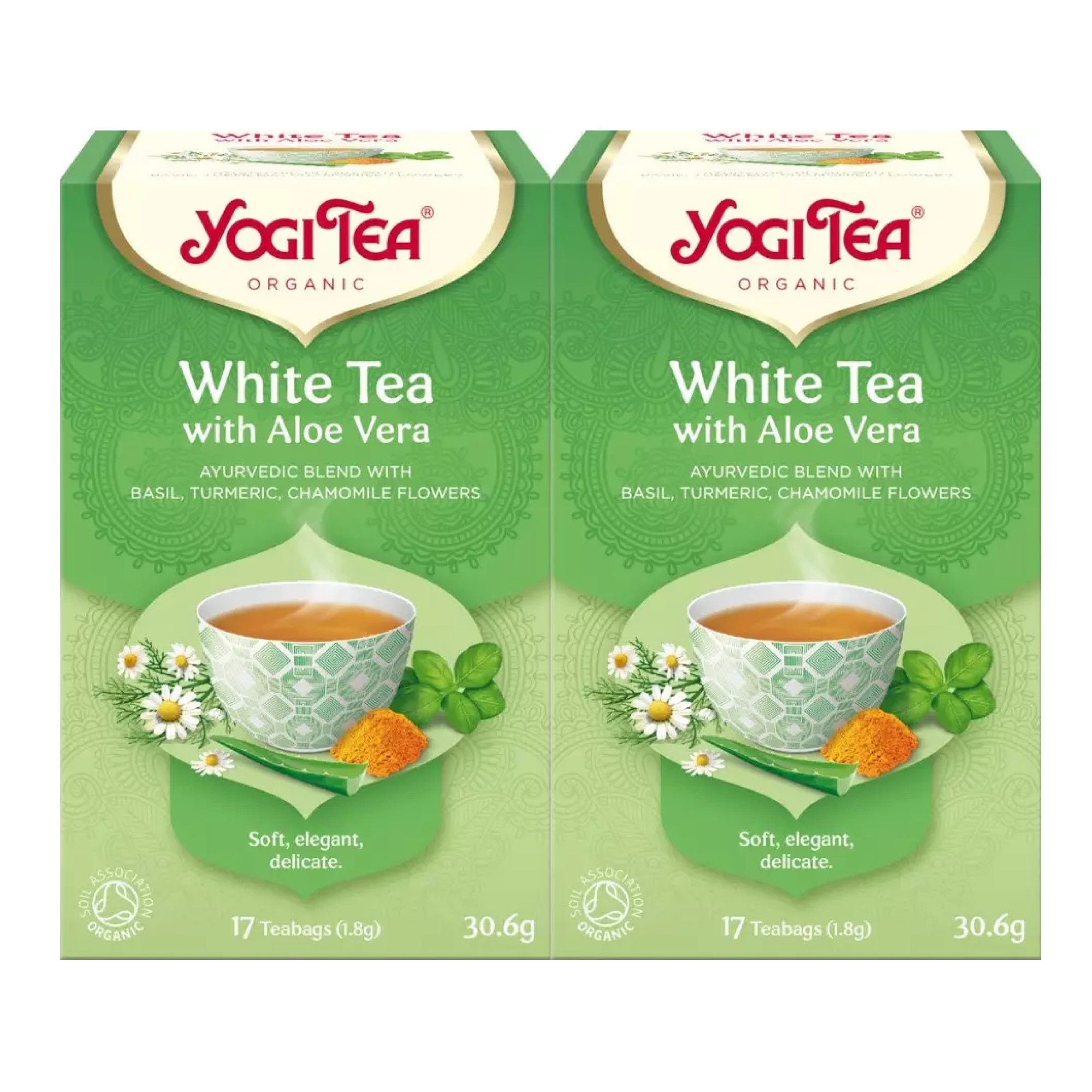 Set 2 x Ceai bio alb cu aloe vera, Yogi Tea, 17 plicuri, 30.6 g