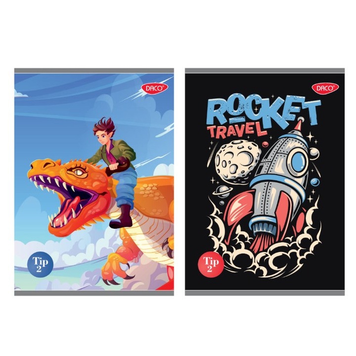 Комплект от 4 тетрадки A5 тип II, 36 листа, хартия 100 г/м2, релефна картонена корица, дизайни за момчета, Daco