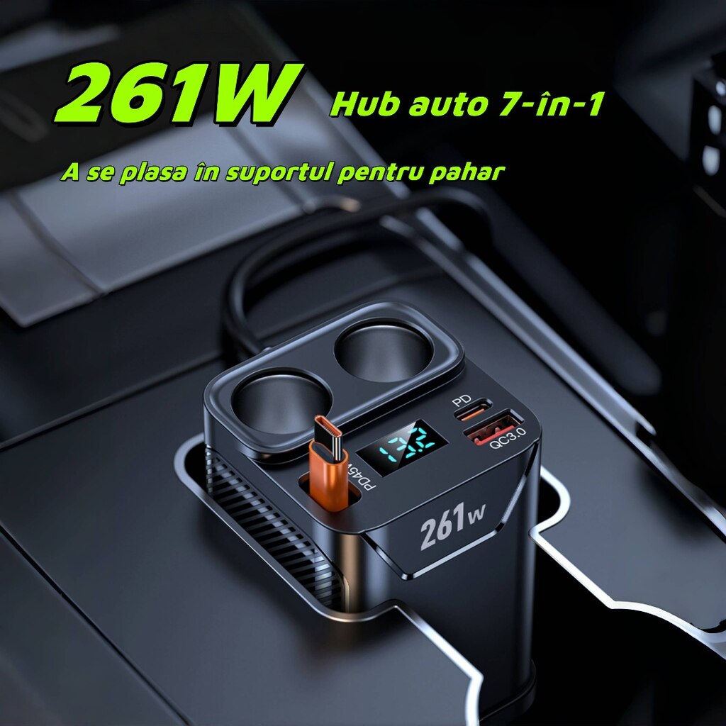 Caricabatterie Auto Feegar Rush Fast 66W - 3 Porte USB Con QC3.0 E PD, 12-24V Per Auto E Camper