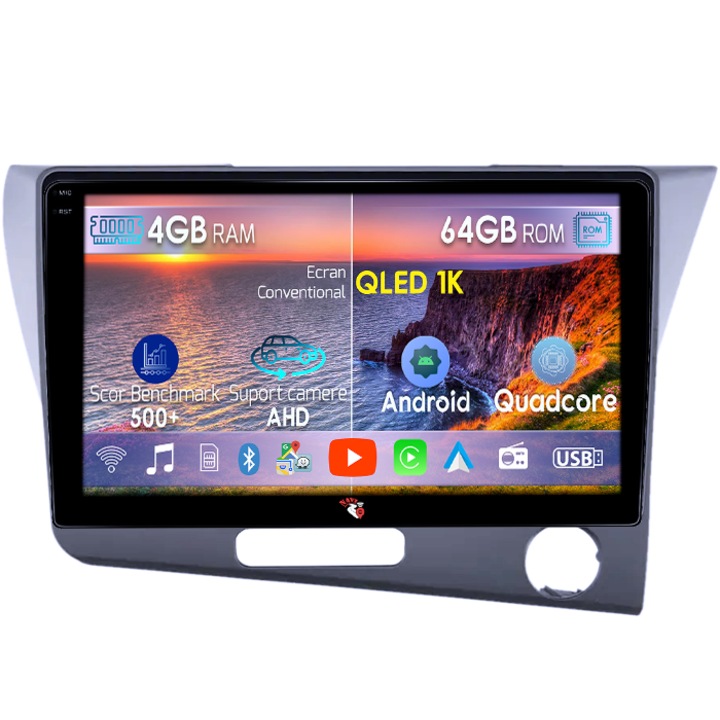 Navigatie dedicata Honda CR-Z, 4GB RAM 64GB ROM, Octacore, Android 14, Display QLED 1K 9", Carplay&Android Auto, SIM 4G, Ventilator Activ