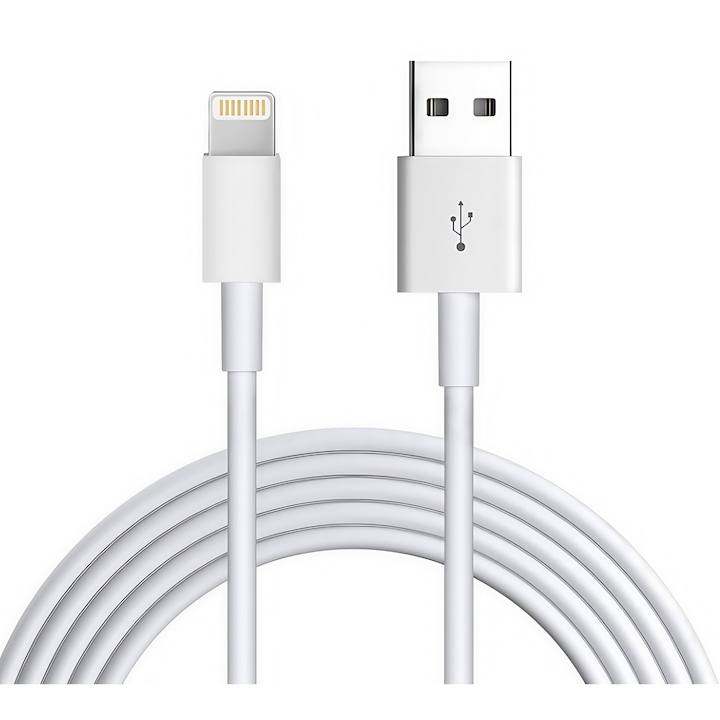 Кабел за бързо зареждане, USB-A към Lightning, 2.4A, Бял, 2 м