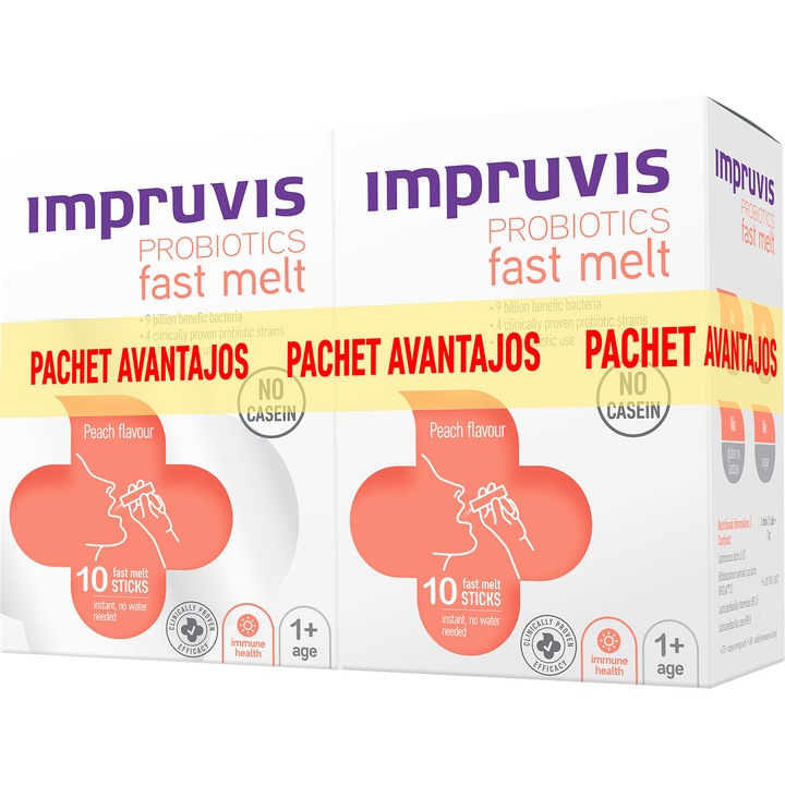 Pachet Impruvis Probiotic Fastmelt, Piersici, 2x 10 plicuri
