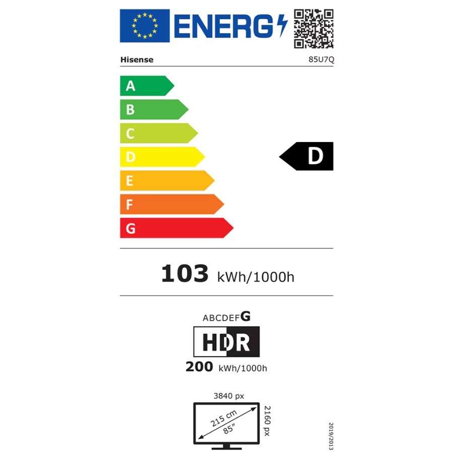 Televizor MiniLED ULED Hisense 216 cm 85" 85U7Q, Ultra HD 4K, Smart TV, WiFi, CI+
