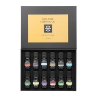 Set 12 premium uleiuri esentiale naturale, Axroad Mall, Ulei esential aromaterapie, Puritate 100%, Sticlute cu picurator, Pentru sauna, difuzor, umidificator, lumanari, Cutie cadou, 10ml, Negru