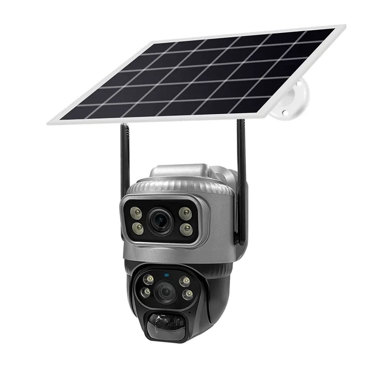 Соларна камера за наблюдение 4MP, Vionex 4G с (SIM), двоен обектив, нощно виждане, цветен режим, двупосочен звук, 8000mAh, IP66, за външна употреба