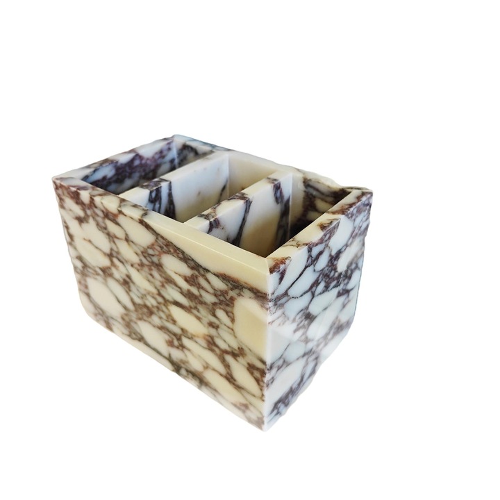 Suport de birou pentru pixuri, din marmura naturala, alb/negru