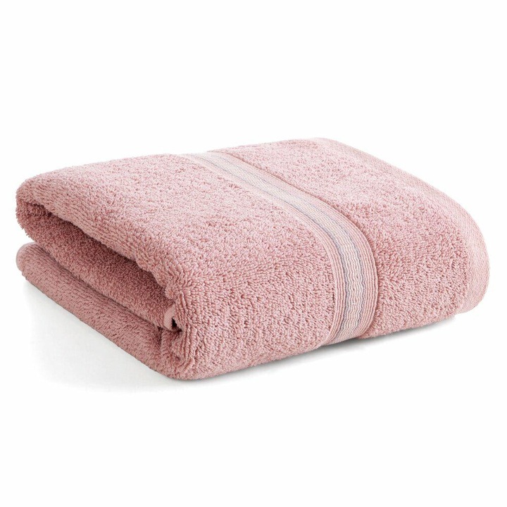 Prosop, EUROFIRANY, 50x90 cm, Roz, Bumbac, Moale, Absorbant, Cu Uscare Rapida, Durabil, Cu Banda Decorativa, Ideal Pentru Baie, Hotel Si Spa, Practic Si Estetic