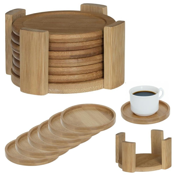 Set 6 Suporturi Cani HowHomely, Bambus, Ecologice, Design Minimalist, 10x10cm