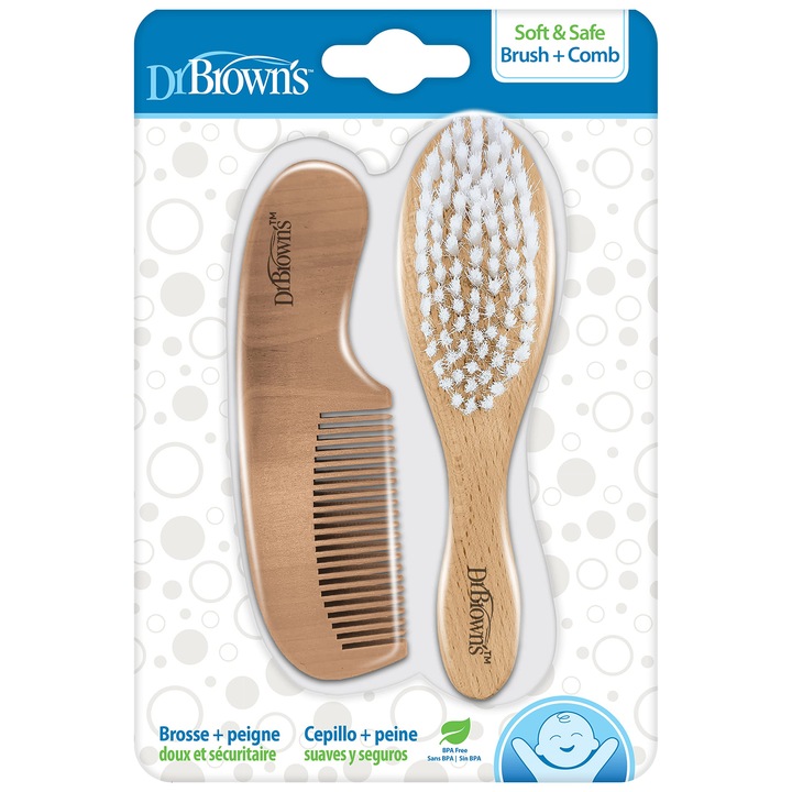 Комплект четка и гребен за зъби за бебета, Dr. Brown's, меки, безопасни