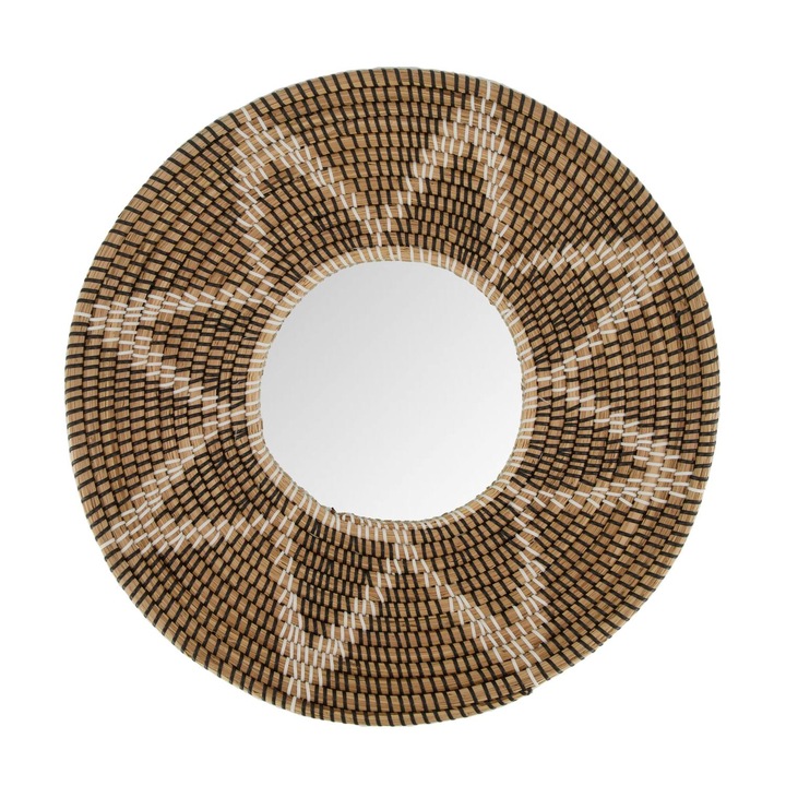 Oglinda Decorativa Perete, 52 cm, Dijk, Rotunda Cu Rama Din Iarba De Mare Impletita, Realizata Manual, Stil Etno Si Boho, Mareste Optic Spatiul, Ideala Pentru living Si Dormitor