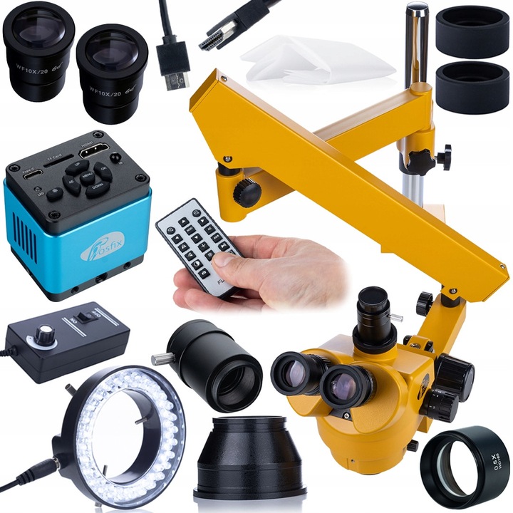 Rosfix Neptune Pro MSNP-T-WDMS3-O trinokuláris mikroszkóp, 7-45x, USB-C 4K kamera, 56x LED megvilágítás, elektronikus vizsgálókészlet