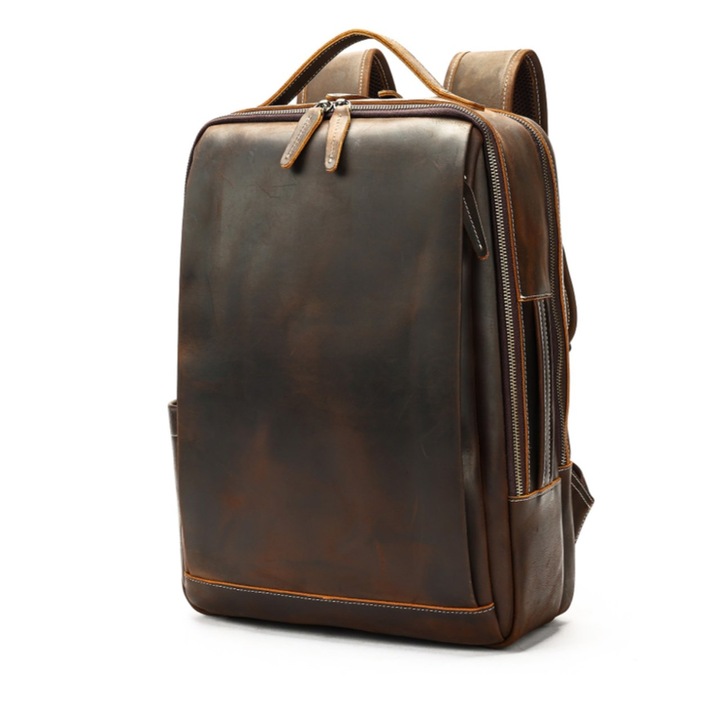 Rucsac pentru barbati, Sylas GT3319, piele naturala, Maro inchis