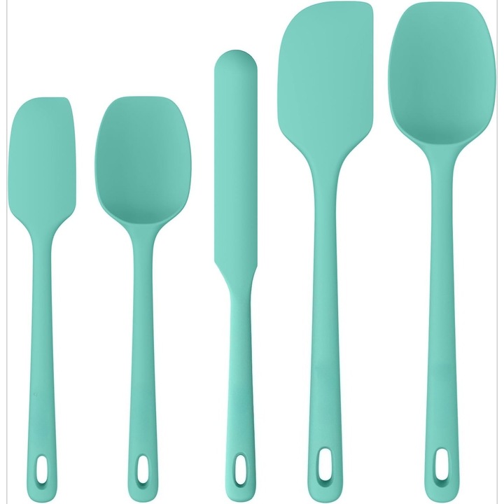 Set de 5 ustensile de bucatarie din silicon, rezistente la caldura, pot fi folosite ca cadou de mutare, din silicon, spatula mica/mare, verde