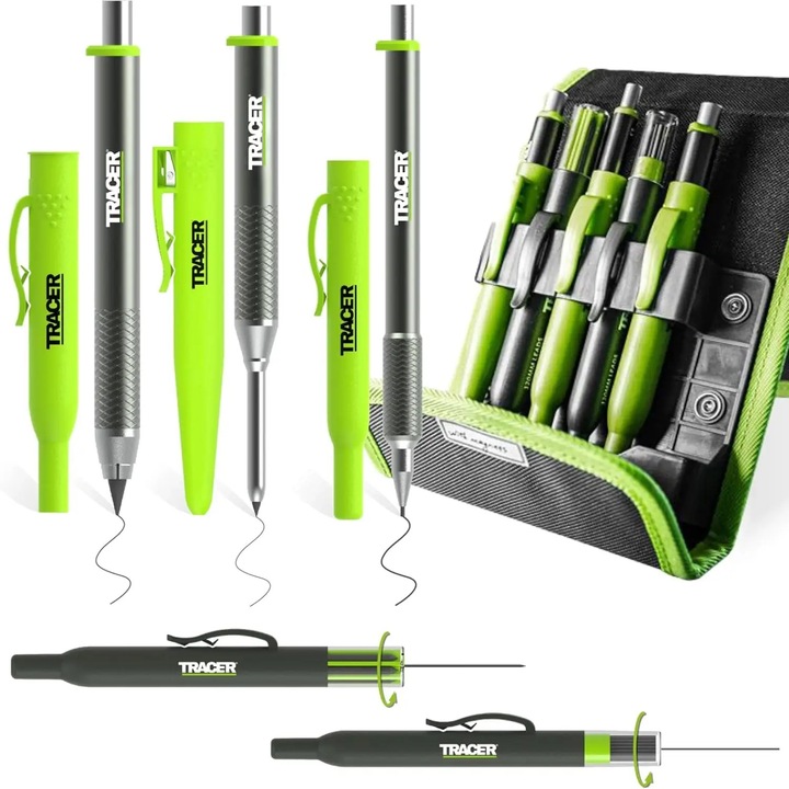 Kit Profesional 5‑in‑1 de Marcaj Premium Tamplari cu Cutie Magnetica si Creioane Seria Pro - TRACER AMK5‑PRO