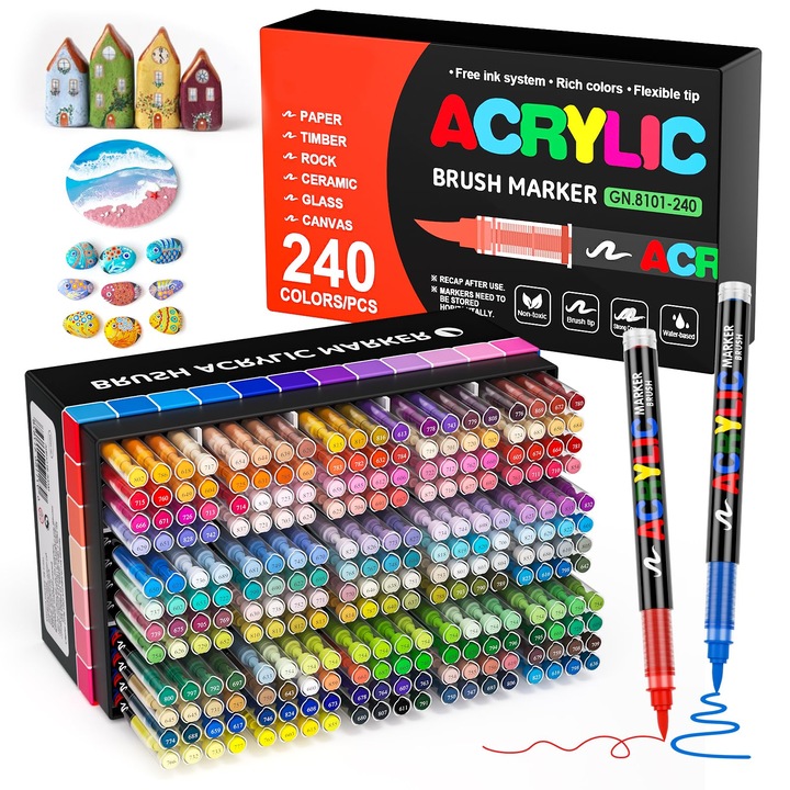 Pixuri acrilice, TrendGate, set 240 culori, impermeabile, multicolor