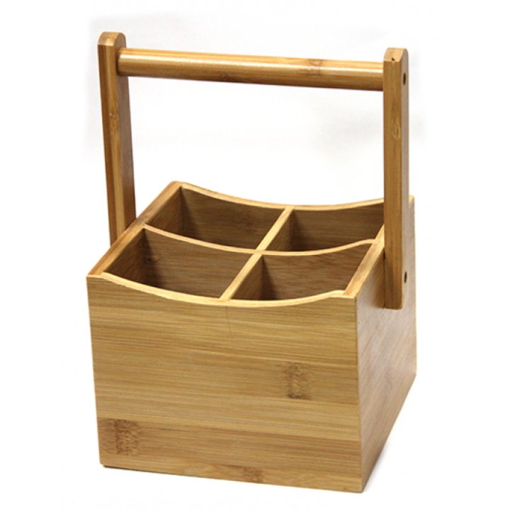 Suport bambus cu 4 compartimente RAKI tacamuri si sticle oliviere 15x15xh23cm