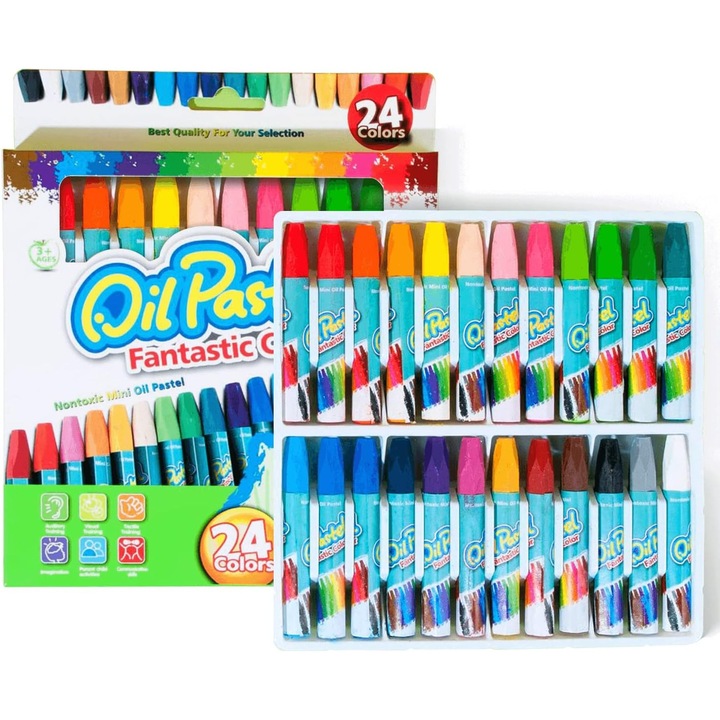 Set 24 creioane cerate, culori vibrante, mini, multicolor, 3 ani+