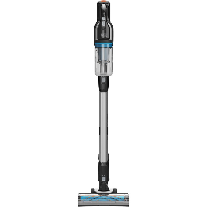 Aspirator vertical pe acumulator 4 in 1 Black & Decker PowerSeries Extreme MAX BHFEB520D1, fara sac, acumulator Li-Ion 18V 2.0 Ah, autonomie pana la 64 min, indicator status LED, 3 trepte de aspirare, iluminare LED perie, accesorii incluse