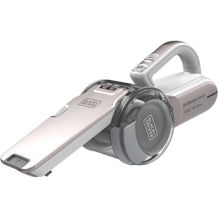 Aspirator de mana pe acumulator Black & Decker Dustbuster pivot PV1820LRGP, fara sac, acumulator Li-Ion 18V 1.5 Ah, autonomie pana la 10 min, filtrare tripla, accesorii auto, accesorii incluse
