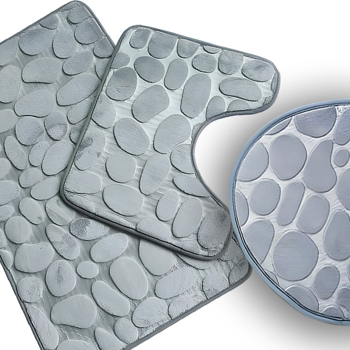 Комплект от 3 постелки за баня RETOO HomeSmart, бързо абсорбиращи вода, подходящи за машинно пране, неплъзгащо се дъно, 50 см x 80 см, 50 см x 40 см, 36 см x 40 см, полиестер + мемори пяна, сиви