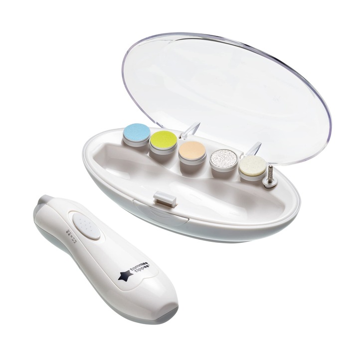 Комплект за грижа Tommee Tippee Електрическа нокторезачка с LED светлина и 6 глави, за бебета и малки деца