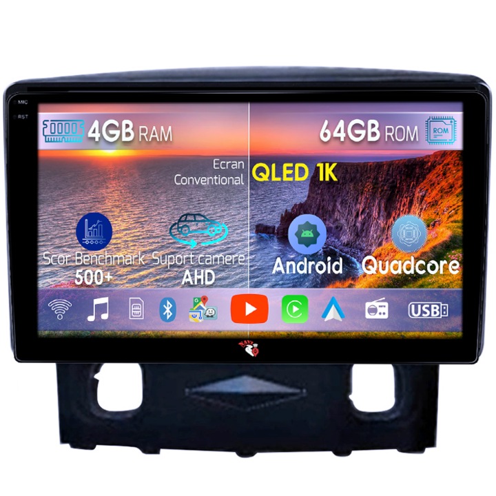 Dedikált navigáció, Ford Kuga 2008 - 2010, 4 GB RAM 64 GB ROM, Octacore, Android 14, QLED 1K kijelző 9", DSP, Carplay és Android Auto, AHD kamera támogatás, 4G SIM