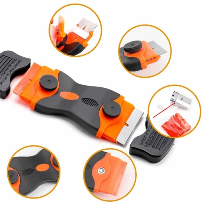 Racleta Plita, Cuptor si Sticla – Otel Inoxidabil + Plastic, cu Lame de Schimb