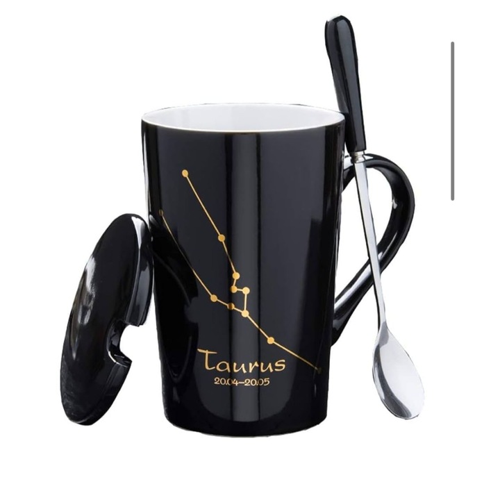 Set cadou cana ceramica, culoare Negru, Taur