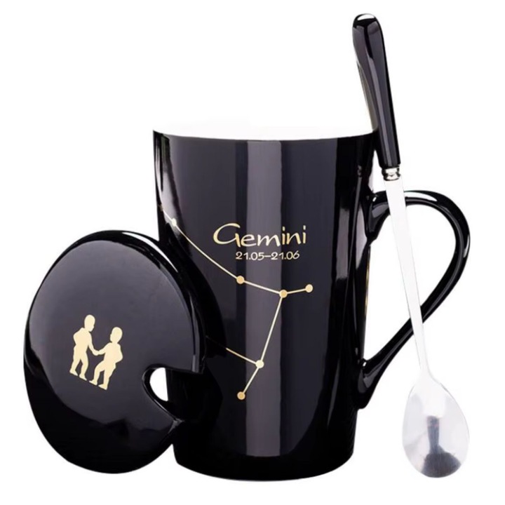 Set cadou cana ceramica, culoare Negru, Gemeni