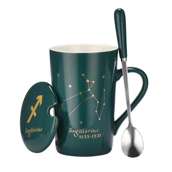 Set cadou cana ceramica, culoare Verde, Sagetator