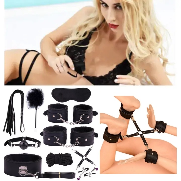 Set 10 Jucarii Erotice -EJANBO BDSM, Bondage sexuale, Jucarii sexuale de plus, Catuse, Zgarda, Bici, Cadouri de Valentine's Day, Negru