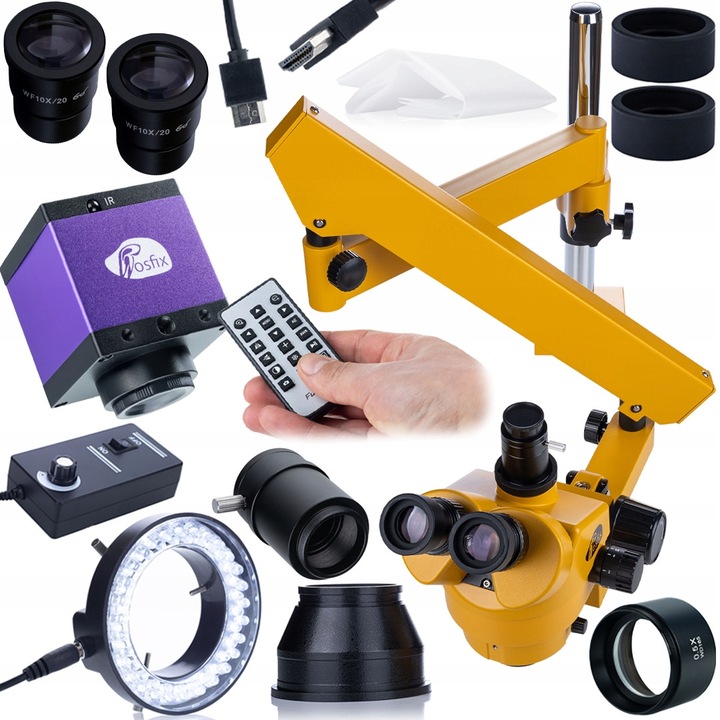 Rosfix Neptune Pro MSNP-T-WDMS3-O trinokuláris mikroszkóp, 7-45x, Panasonic HDMI HD kamerával, 56x LED megvilágítással, komplett készlet ellenőrzéshez és szervizeléshez