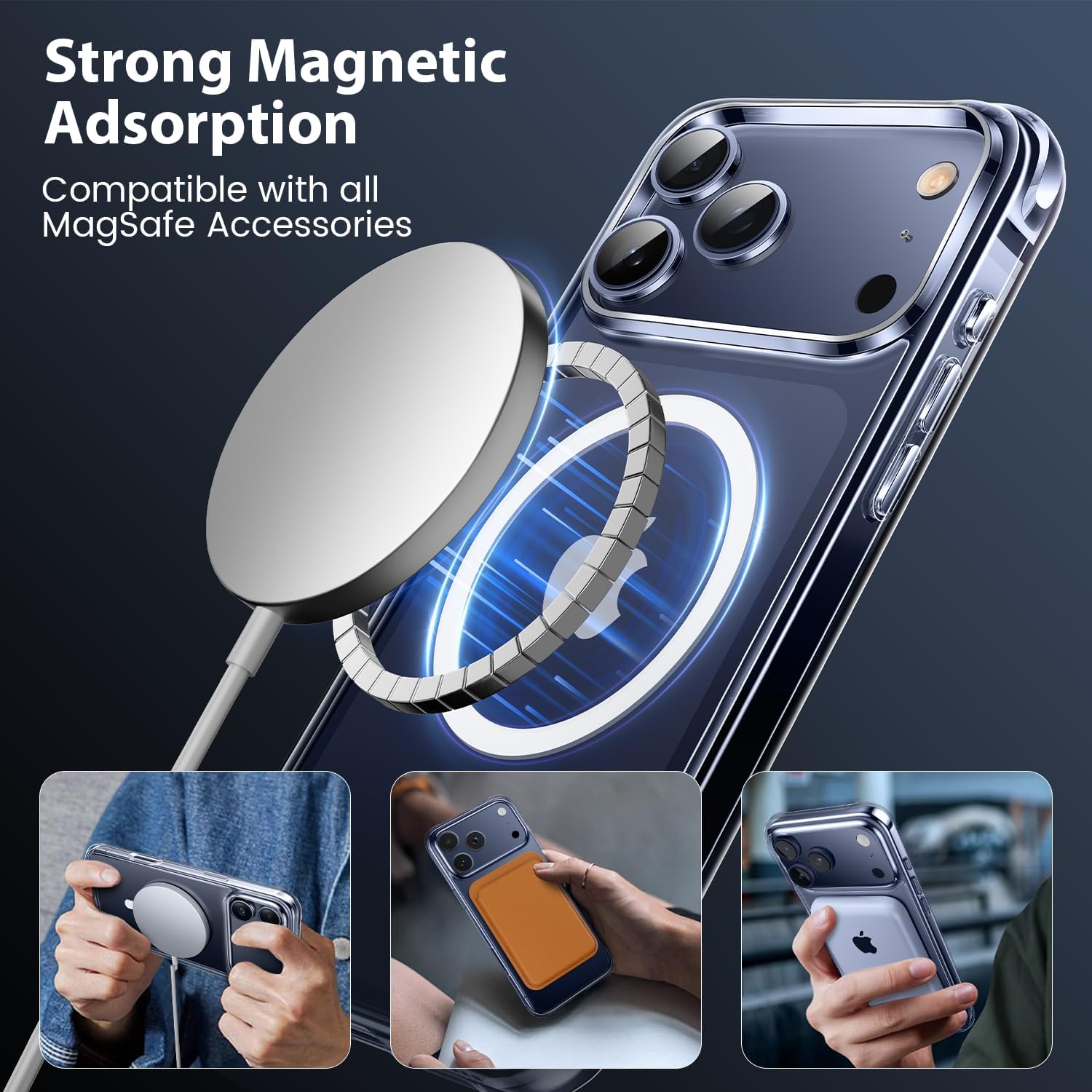 Husa pentru telefon 17 Pro, MingZhi, antimagnetica, transparenta, compatibila cu iPhone 17 Pro