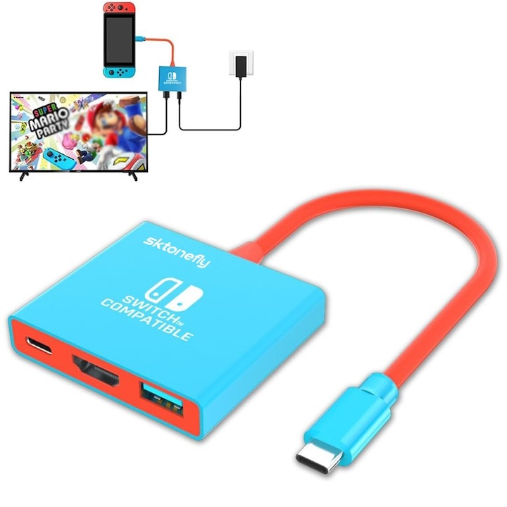 Adaptor Portabil pentru Nintendo Switch, suport 1080P, 3 porturi HDMI 2.0 si USB 3.0