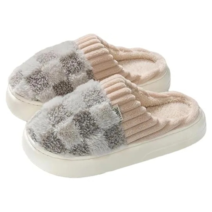 Papuci de lână în carouri, Gri, 42-43