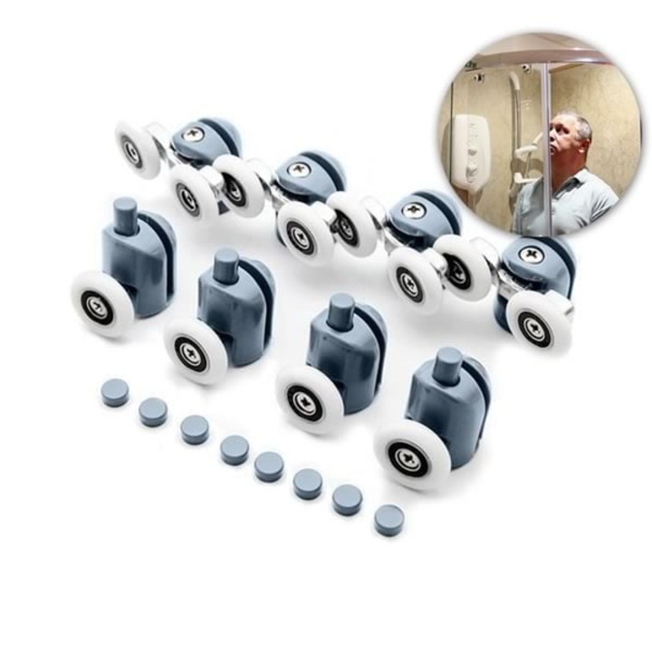 Set 8 role pentru cabina de dus, compatibiltate universala, din nylon si otel inoxidabil, sistem dublu si simplu, diametru 24 mm, usor de montat si curatat