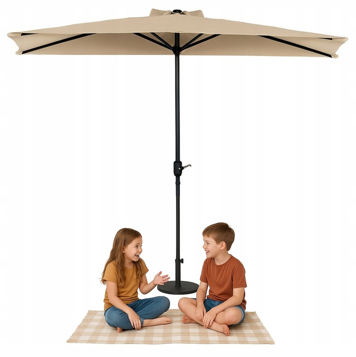 Umbrela De Balcon, Expandabila, Półparasol Bej Inchis, Tip Cinci Colturi, Semi-Umbrela, Material Tesatura Poliester 160 G/M², Material Structura Otel Vopsit Electrostatic, Mecanism Manivela, 270 cm x 135 cm x 250 cm, Bej
