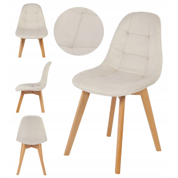 Scaun tapitat, Ekspand, velur/lemn, capacitate maxima de incarcare 120 kg, manopera de inalta calitate, design modern, confort ridicat de utilizare, 80 cm x 44 cm x 38 cm, crem/maro