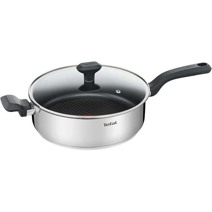 Tigaie adanca Tefal Comfort Max G7263344, 26 cm, capac sticla, inox, antiaderent, compatibila inductie, Thermo-Spot