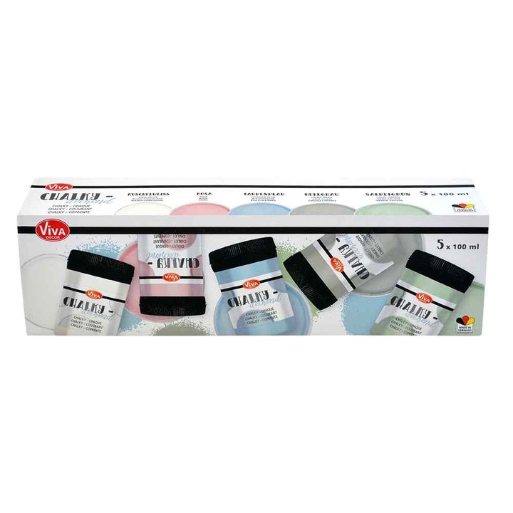 Set creativ 5 vopsele pastel pentru mobila si lemn, VIVA DECOR, 5x100 ml