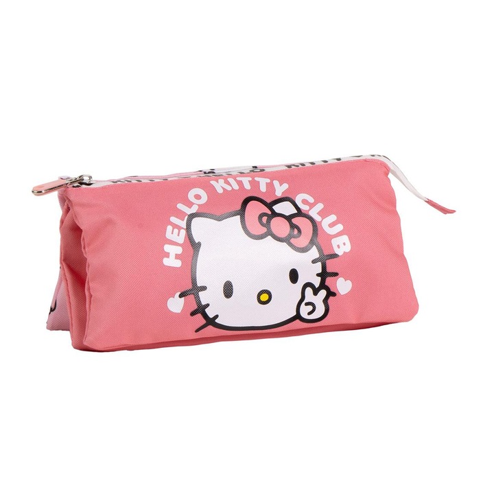 Несесер за моливи с 3 отделения, необорудван Hello Kitty, 22,5x2x11,5 см, розов