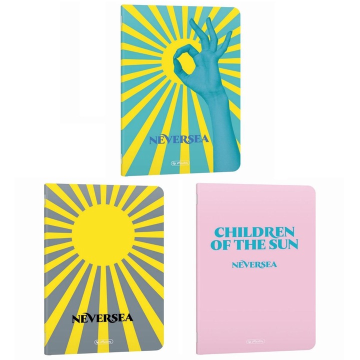 Set 3 caiete Herlitz A4, 80 file, hartie 70 g/mp, matematica, motiv Neversea