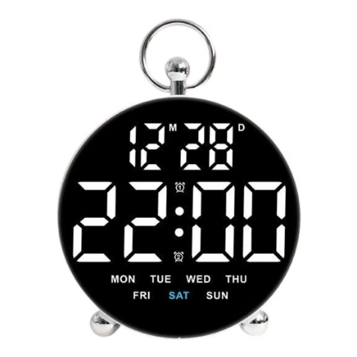 Цифров настолен и стенен часовник GH8029 с календар, температурен алармен сигнал и гласово активиране