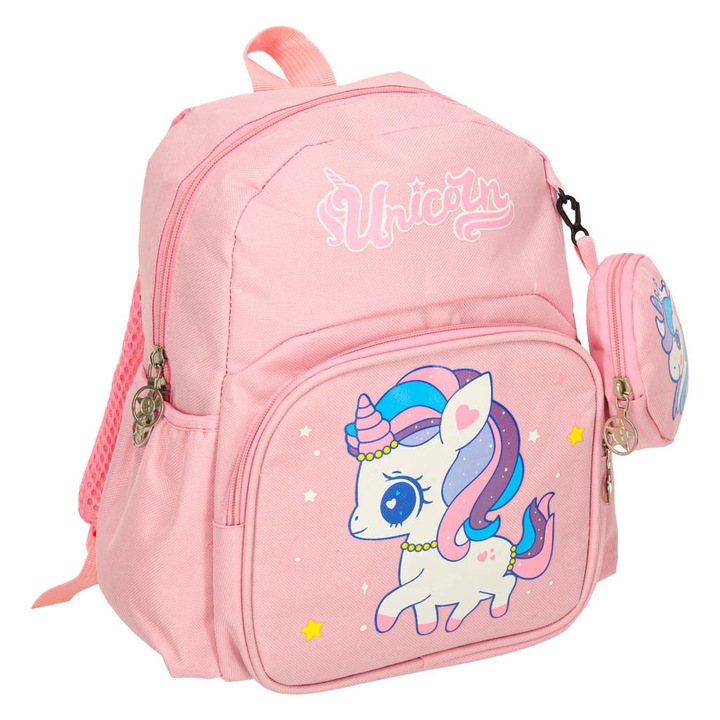 CIUPIGo® Gyermek Hátizsák Unikornis Modell, Óvodai Iskolatáska 3+, Könnyű, Tartós, Levehető Előlappal, 30x22x11cm, Rózsaszín Szín