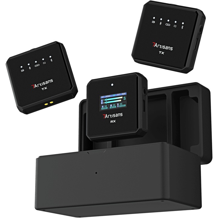 Set microfoane wireless 7Artisans Dmic-S, anulare zgomot, autonomia 20 ore, 45x45x19.5mm, dock incarcare 103.6x57.3x54mm
