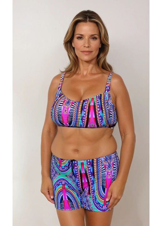 Дамски бански от 2 части, голям размер, слип тип mosayc m5007 10658, Многоцветен