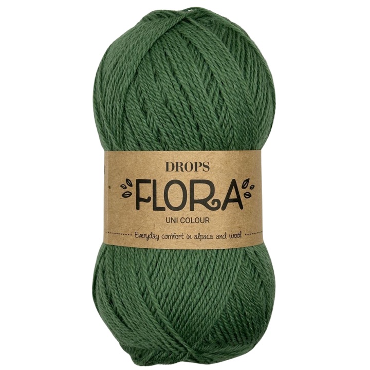 Fir de tricotat si crosetat DROPS Flora – 65% lana, 35% alpaca, certificat Oeko-Tex, 50g/210m, ideal pentru proiecte confortabile si durabile, Verde